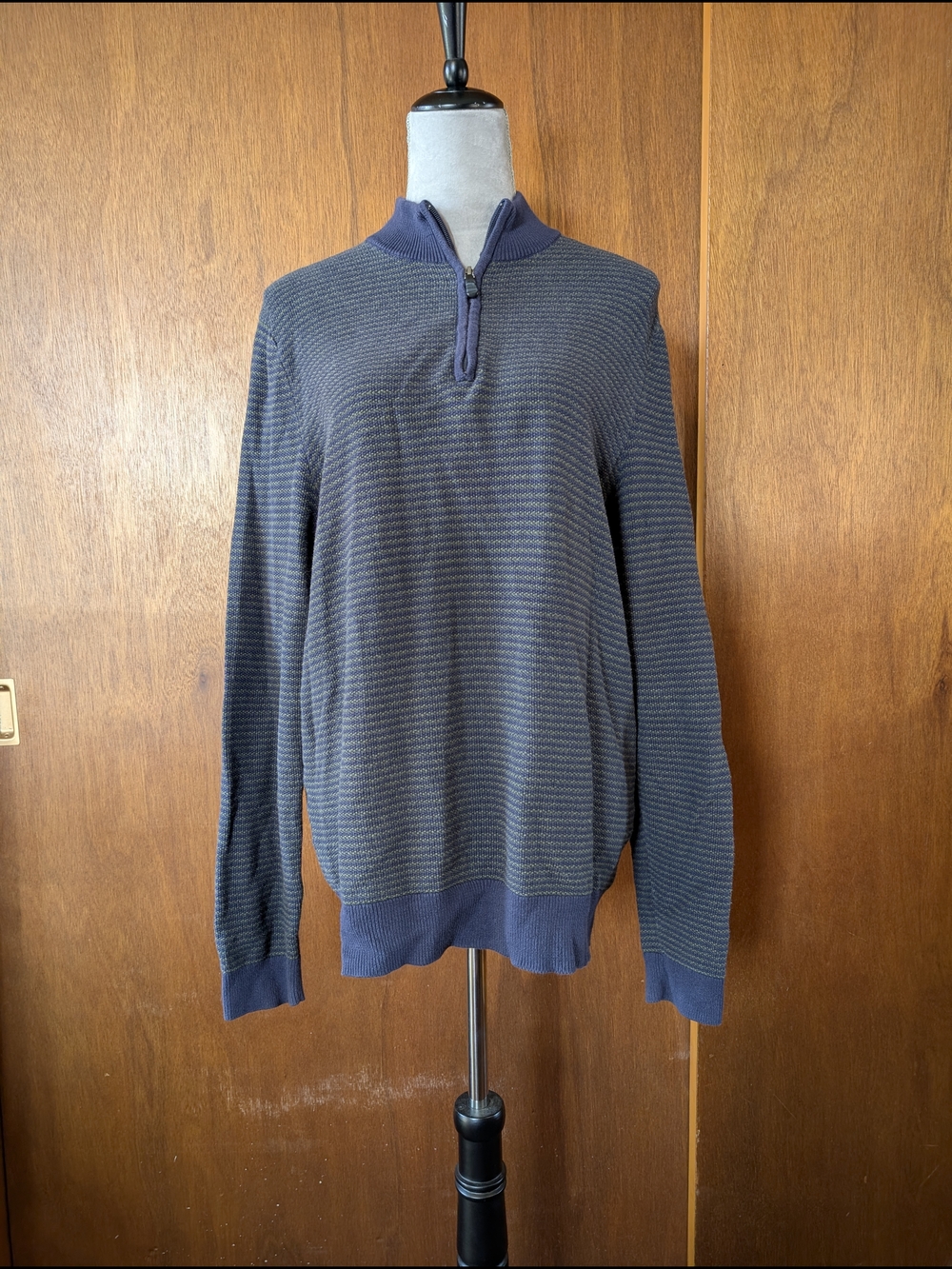 Men's Navy and Charcoal Half-Zip Sweater